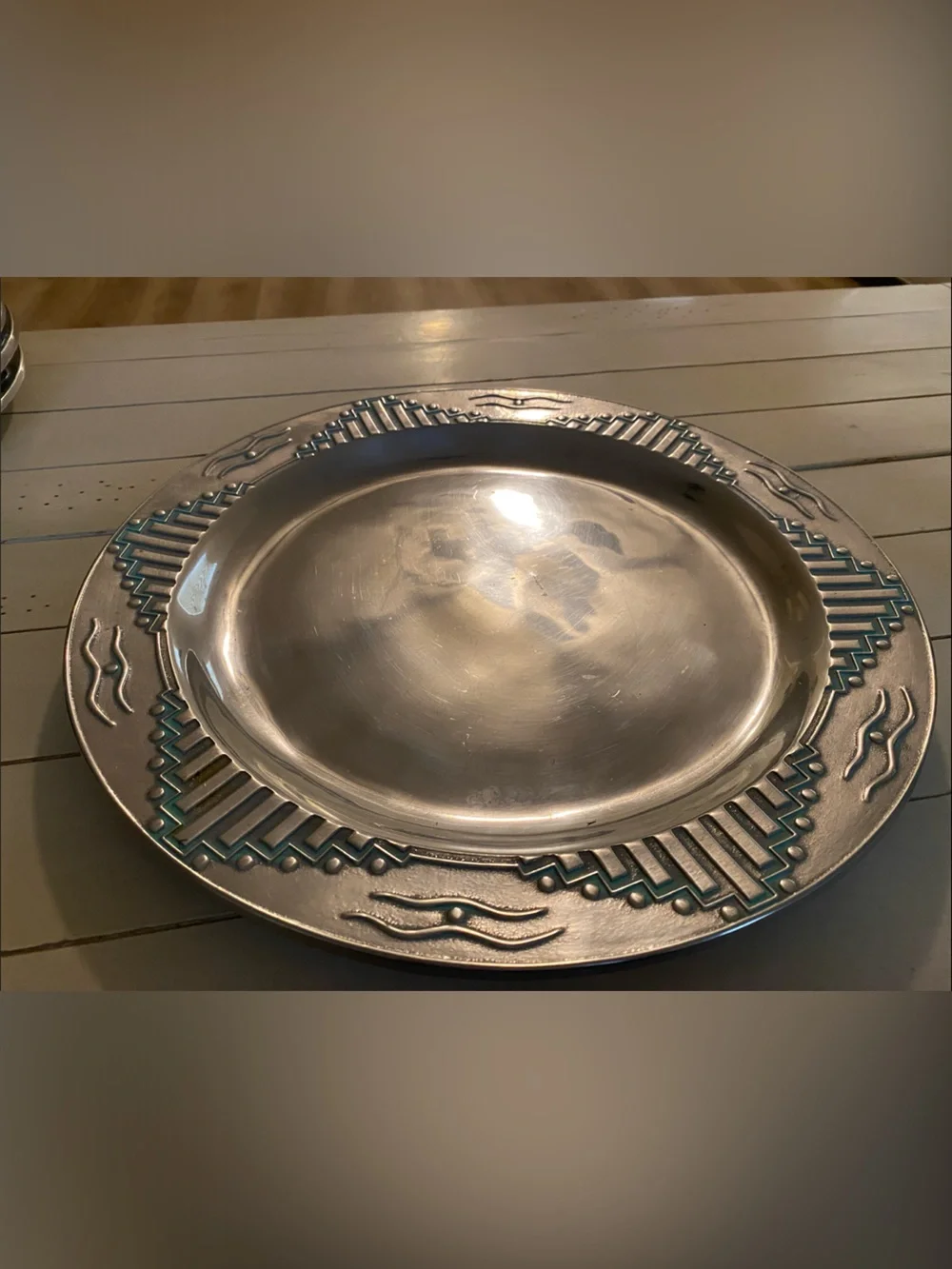 Wilton Armetale-Zia Silver-Tone Platter with Teal Accent Trim
